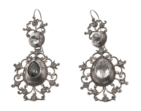 An 18th Century Treasure - Georgian Rare Hand- Wrought Silver Paste Gemstone Dangly Earrings (GE006)
