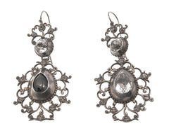 An 18th Century Treasure - Georgian Rare Hand- Wrought Silver Paste Gemstone Dangly Earrings (GE006)