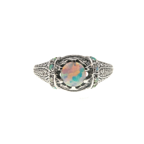 Jewel Of Colour - Estate Sterling Silver Opal Ornate Ring  (ER114)