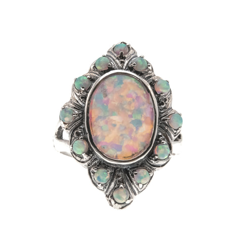 Shades Of Colour - Estate Sterling Silver Opal Marquise Cluster Ring (ER161)