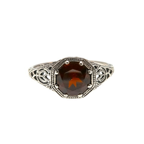 Wine & Lace - Estate Sterling Silver Garnet Filigree Ring (ER125)