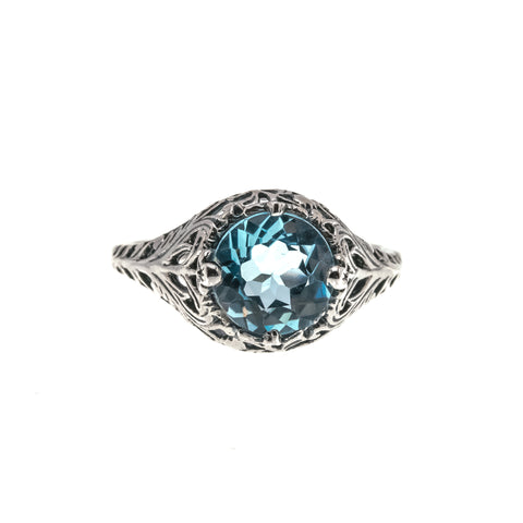 Blue Bayou - Estate Sterling Silver Natural Blue Topaz Filigree Ring (ER131)