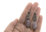 Lavender Dreams - Edwardian Sterling Silver Lavender Jade & Marcasite Earrings (EDE011)