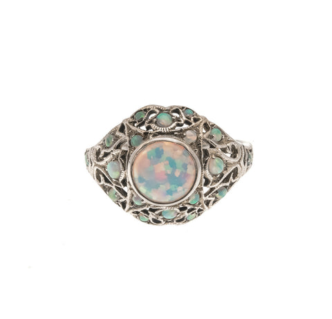Kaleidoscope Of Color - Estate Sterling Silver Opal Ring  (ER112)
