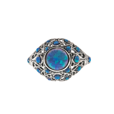 Kaleidoscope Of Blues - Estate Sterling Silver Blue Opal Ring (ER115)