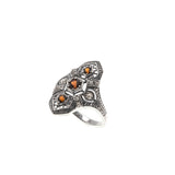 Sweeter Than Wine - Estate Sterling Silver Natural Garnet & Seed Pearl Filigree Ring (ER178)