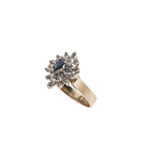 Marquise Contrast - Vintage 10K Gold Sapphire & Diamond Marquise Cluster Ring (VR626)