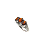Red Red Wine - Estate Sterling Silver Natural Garnet Trio Filigree Ring (ER216)