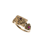 Love You To Death - Vintage 9K Gold Ruby & Seed Pearl Poison Locket Ring (VR504)