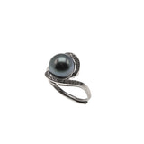 Exotic Treasure - Estate Sterling Silver Tahiti South Sea Cultured Black Pearl & Cz Ring (ER232)
