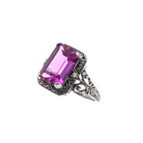 Pink Passion - Estate Art Deco Revival Sterling Silver Lab Created Pink Sapphire & Seed Pearl Ring (ER205)