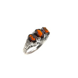 Red Red Wine - Estate Sterling Silver Natural Garnet Trio Filigree Ring (ER216)
