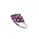 French Rose - Estate Sterling Silver Pink Sapphire & Seed Pearl Flower Cluster Ring  (ER204)