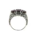Red Red Wine - Estate Sterling Silver Natural Garnet Trio Filigree Ring (ER216)