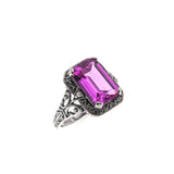 Pink Passion - Estate Art Deco Revival Sterling Silver Lab Created Pink Sapphire & Seed Pearl Ring (ER205)