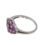 French Rose - Estate Sterling Silver Pink Sapphire & Seed Pearl Flower Cluster Ring  (ER204)