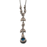 Jewelled Drop - Edwardian Sterling Silver Blue Sapphire & Diamond Paste Necklace (EDN021)