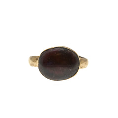 Claret - Medieval 15th - 17th  Century Bronze Red Glass Solitaire Ring (PGR114)