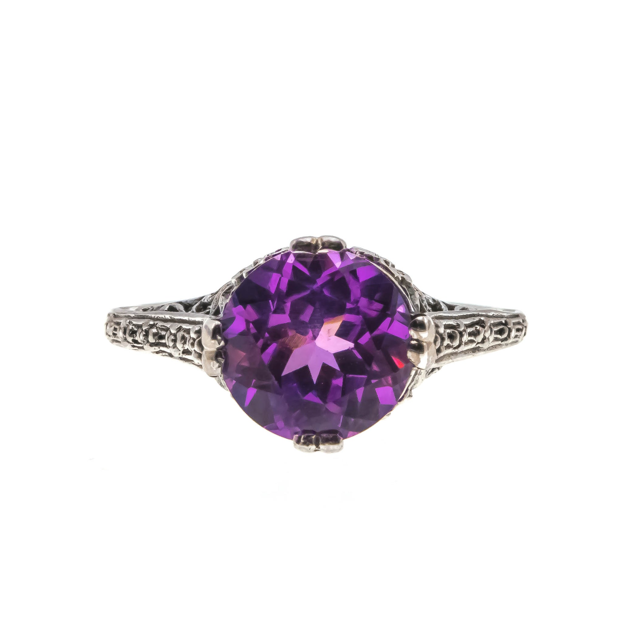 Amethyst Alexandrite Glass Brass Ring - Garden Party Collection Vintage  Jewelry