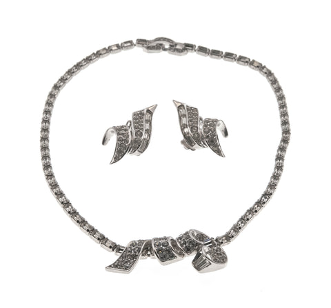 Retro Glitz - Vintage Marcel Boucher Crystal Rhinestone Necklace & Earring Set (VN119)