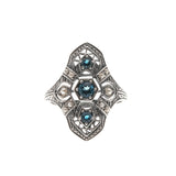 Blue Intricacy - Estate Sterling Silver London Blue Topaz & Seed Pearl Filigree Ring (ER177)