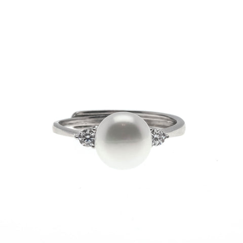 Glowing Nature - Estate Sterling Silver Freshwater Pearl CZ Ring (ER229)