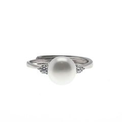 Glowing Nature - Estate Sterling Silver Freshwater Pearl CZ Ring (ER229)
