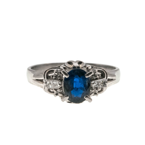 Blue Royale - Vintage Retro Platinum Ceylon Blue Sapphire & Diamond Ring (VR612)