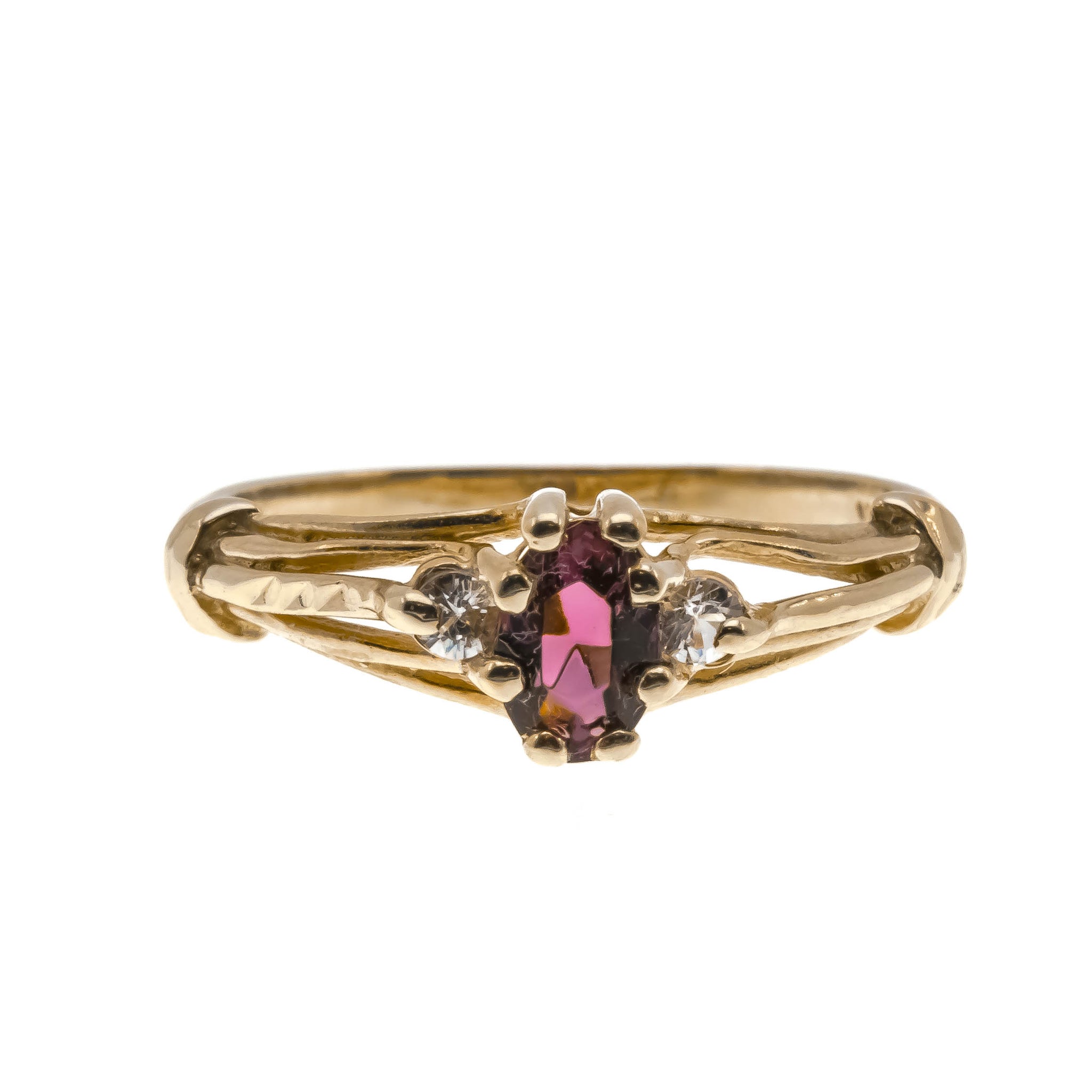 Garnet Glow Vintage 10K Garnet Crystal White Topaz Ring VR606