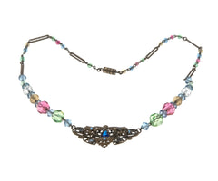 Colour Your World  - Edwardian Brass filigree & Crystal Necklace (EDN023)