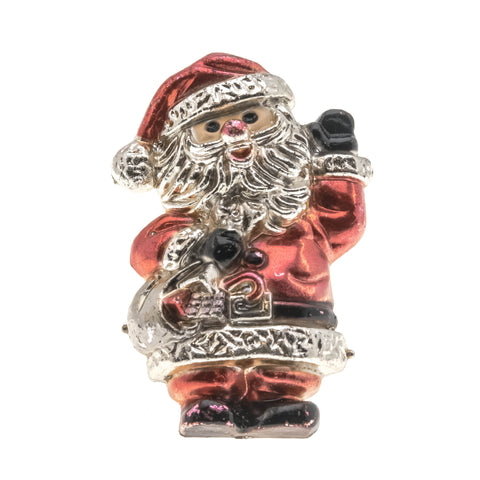 Ho Ho Ho -  Vintage Silver & Plastic Hong Kong Santa Clause Brooch (VBR021)