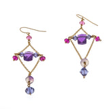 Joséphine's Treasure - Vintage Napoleonic Revival 14K Gold Amethyst & Crystal Dangle Earrings (VE281)