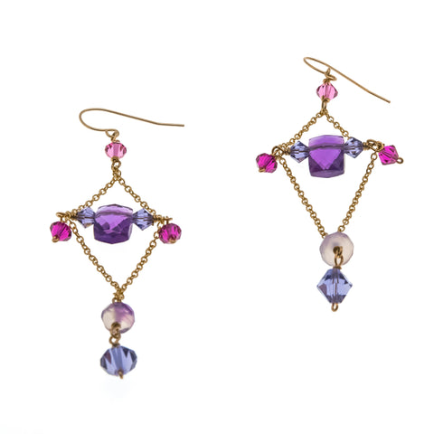 Joséphine's Treasure - Vintage Napoleonic Revival 14K Gold Amethyst & Crystal Dangle Earrings (VE281)