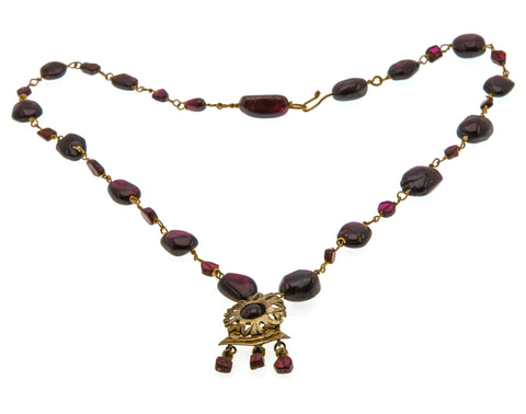 Roman Splendour - Ancient Roman 3rd - 4th Century A.D.  24K Gold & Garnet Beaded Necklace (PGN014)