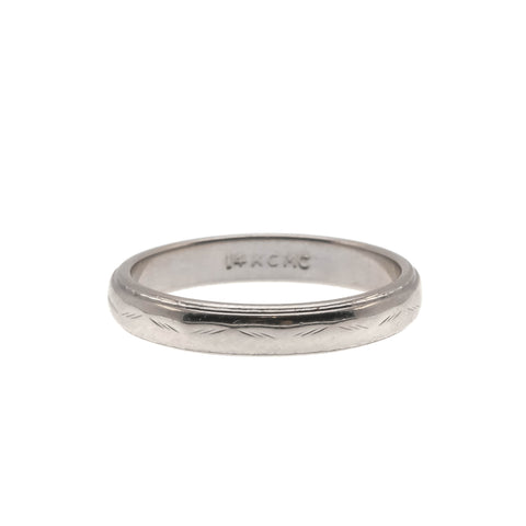 Wedding Bells - Vintage 14K White Gold Wedding Band Ring (VR590)