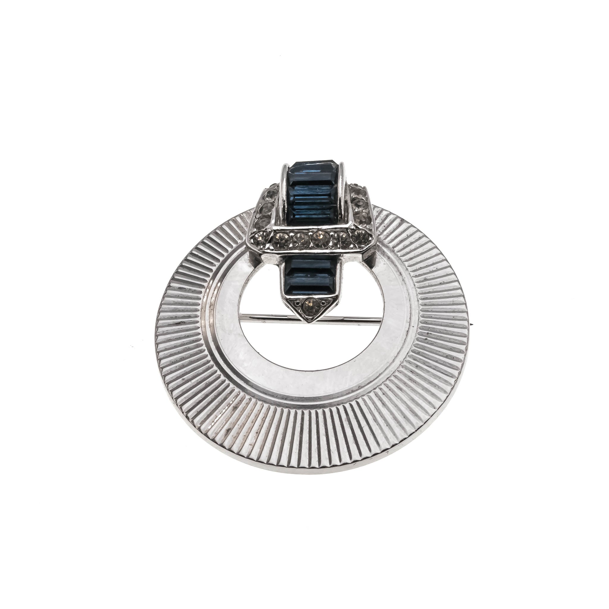 Boucher Classic - Vintage Marcel Boucher Silver Tone Sapphire Crystal Buckle Brooch (VBR087)