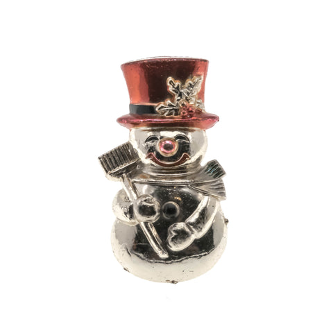 Let It Snow - Vintage Retro Silver & Plastic Hong Kong Snowman Brooch (VBR022)