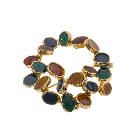 Jewelled Wreath - Vintage D'Orlan Gold Plated Enamel Brooch (VBR034)