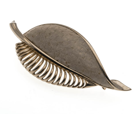 Leather & Gold - Vintage Marcel Boucher Gold Tone Leaf Brooch (VBR150)
