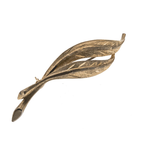 Diamond Cut Leaves - Vintage Gold Toned Leaf Brooch (VBR116)