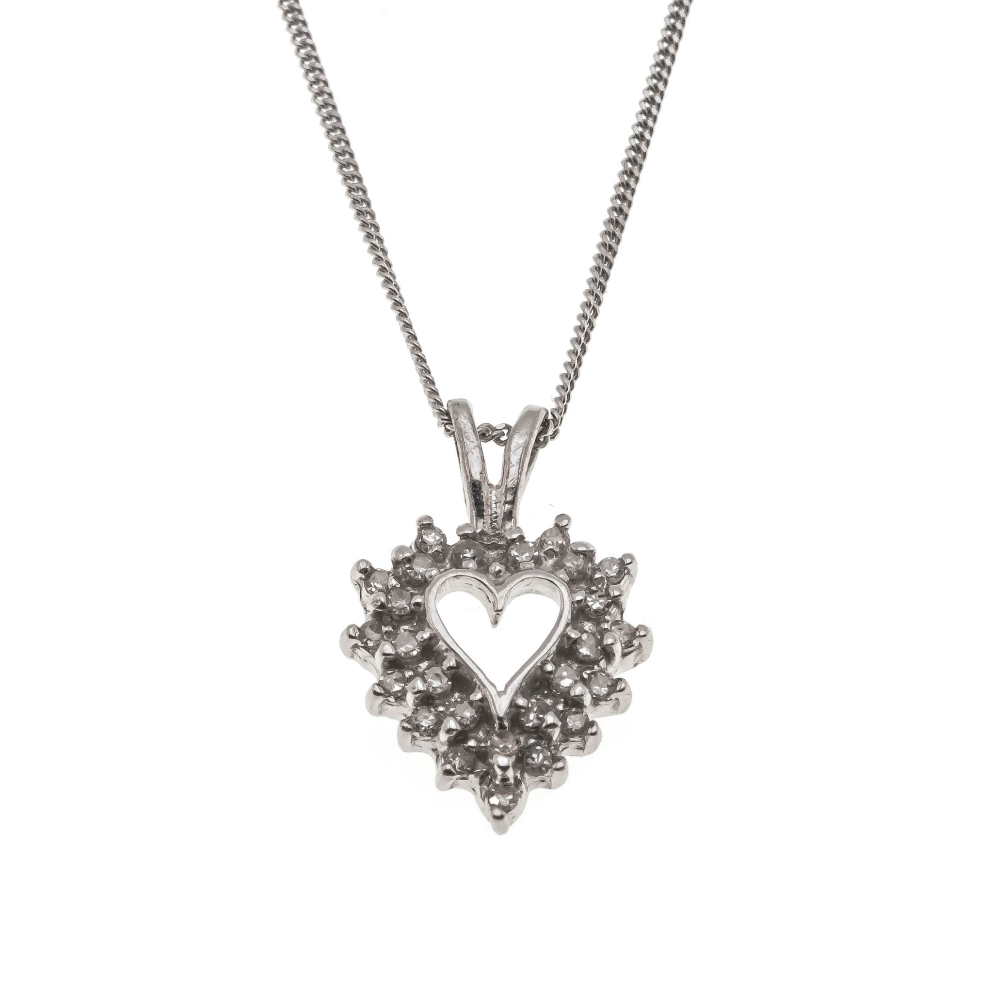 10k white gold diamond heart necklace