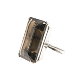 Smoke Gets In Your Eyes - Art Deco Sterling Silver Smoky Quartz Cocktail Ring (ADR209)