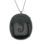 Parisian Nights - Art Deco Sterling Silver Intaglio Black Glass Carved Seahorse Pendant & Earrings (ADP015)