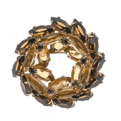 Jewelled Wreath - Vintage Delizza & Elster Juliana Gold Plated Amber Crystal Brooch (VBR044)