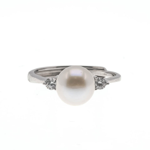 Treasure Island - Estate Sterling Silver Freshwater Pearl & CZ Ring (ER228)