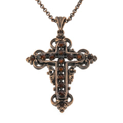 Baroque Divinity - Vintage 12K Rose Gold Wash Over Tombak Bohemian Garnet Cross Pendant (VP126)