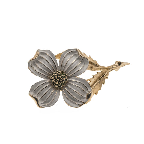 Snow Flower - Vintage Gold Tone White Enamel Flower Brooch (VBR057)