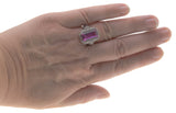 The Cosmo - Estate Art Deco Revival Sterling Silver Lab Created Emeralds Cut Pink Sapphire Floral Filigree Ring (ER206)