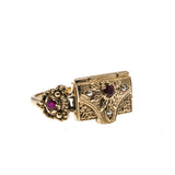 Love You To Death - Vintage 9K Gold Ruby & Seed Pearl Poison Locket Ring (VR504)