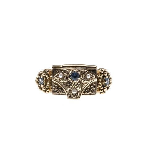Lucrezia's Treasure - Vintage 9K Gold Ceylon Sapphire & Seed Pearl Ring (VR500)